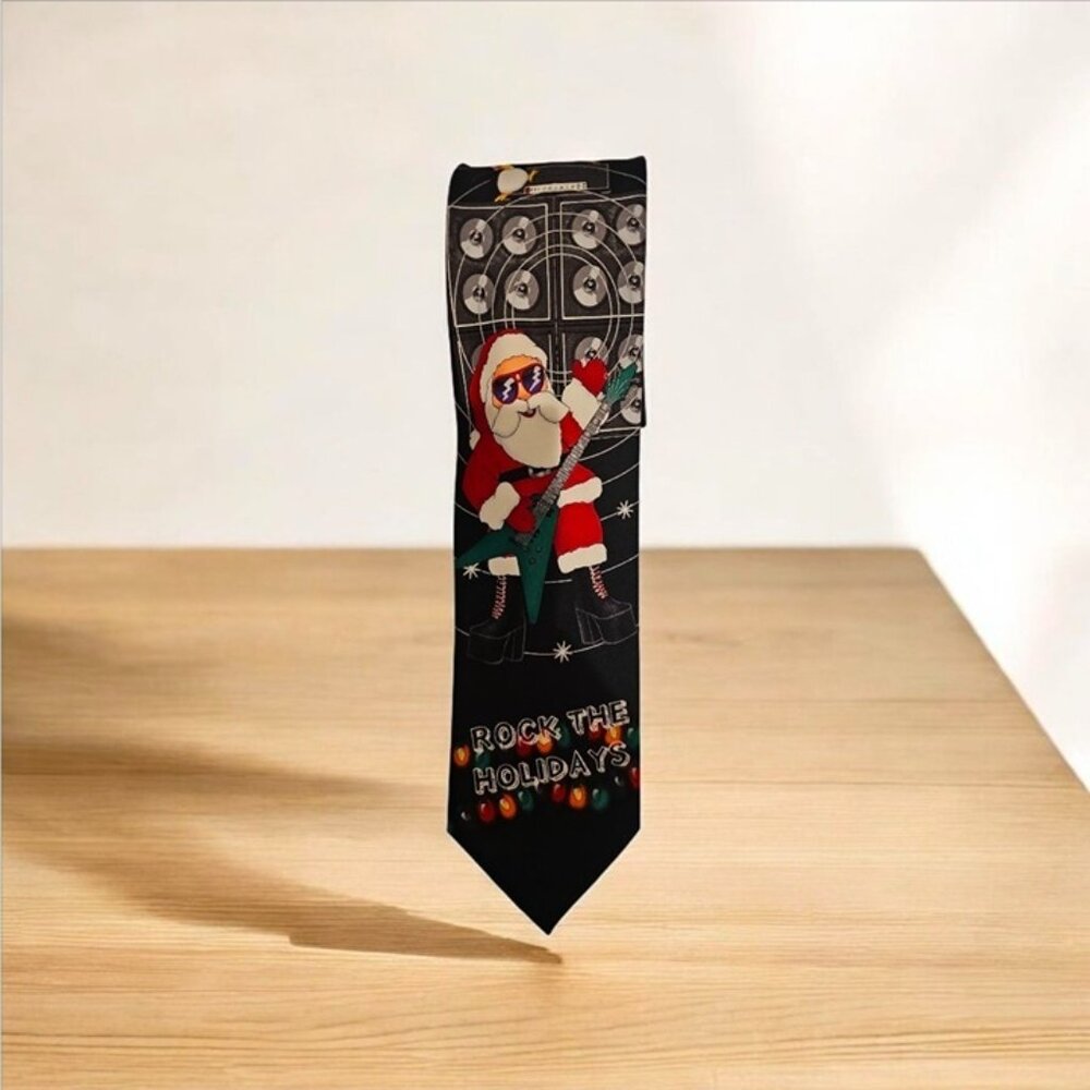 Rock the Holidays Santa Christmas Tie Santa Playing Guitar Novelty Necktie - Picture 4 of 4